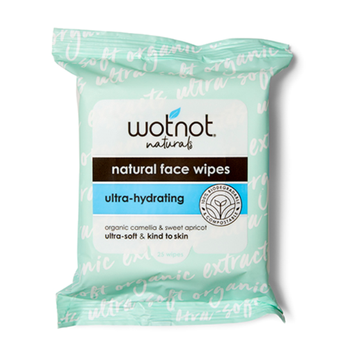 Wotnot Natural Organic Ultra Hydrating Facial Wipes Aging Dry Skin Softpack 25
