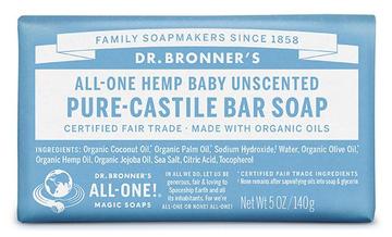 Dr Bronners Bar Soap Baby Unscented 140g