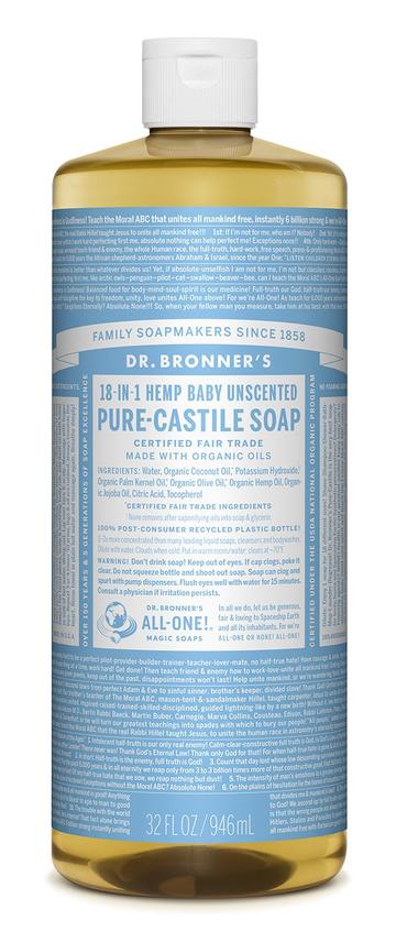 Dr Bronners Liquid Castile Baby Unscented 946ml