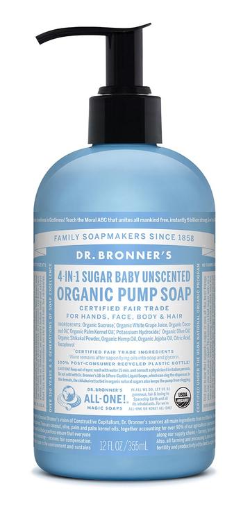 Dr Bronners 4 In 1 Sugar Baby Organic Pump Soap Unscented 355ml