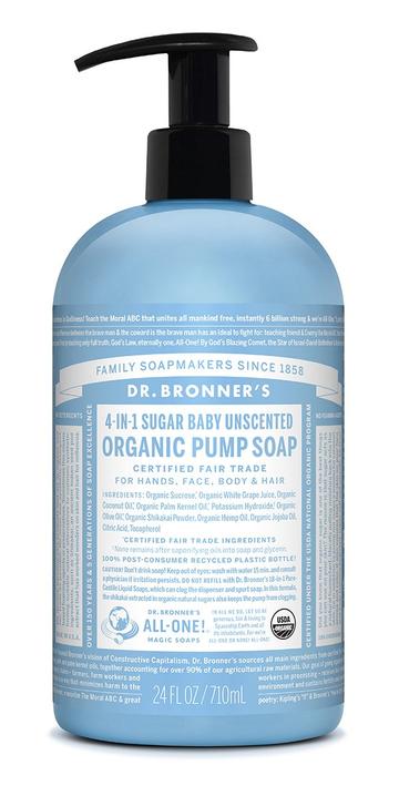 Dr Bronners 4 In 1 Sugar Organic Pump Soap Baby Unscented Pump Soap 710ml