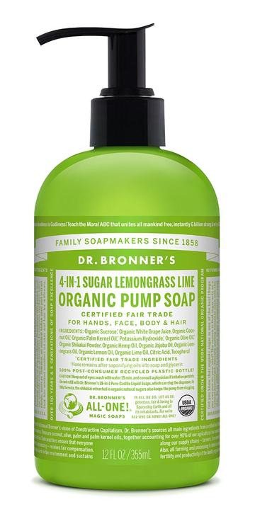 Dr Bronners 4 In One Sugar Organic Pump Soap Lemongrass 355ml