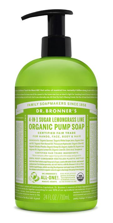 Dr Bronners 4 In 1 Sugar Organic Pump Soap Lemongrass 710ml