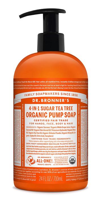 Dr Bronners 4 In 1 Sugar Organic Pump Soap Tea Tree 710ml